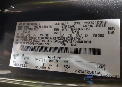 2017 Ford F-150 Xlt из США, поврежденный, VIN 1FTEX1E89HKD83779